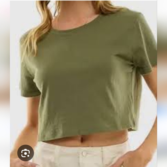 Aritzia Denim Forum Crop Tee Boxy Fit Green - 100% Cotton - Women's L Soft Comfy - Picture 1 of 5